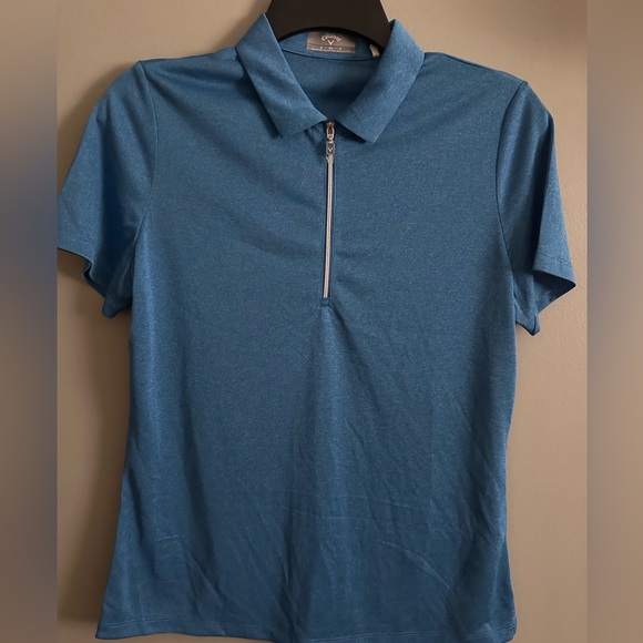 Tops - Callaway Women's 1/4 zip  heather blue Golf Polo Opti Dri short sleeve Sz S NWT